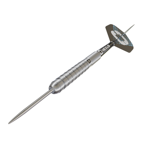Orin Origin dart with a silver shaft and brown flight on a white background