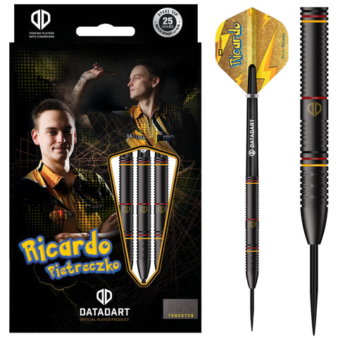 Datadart Ricardo Pietreczko darts with packaging and dart close-up on a white background
